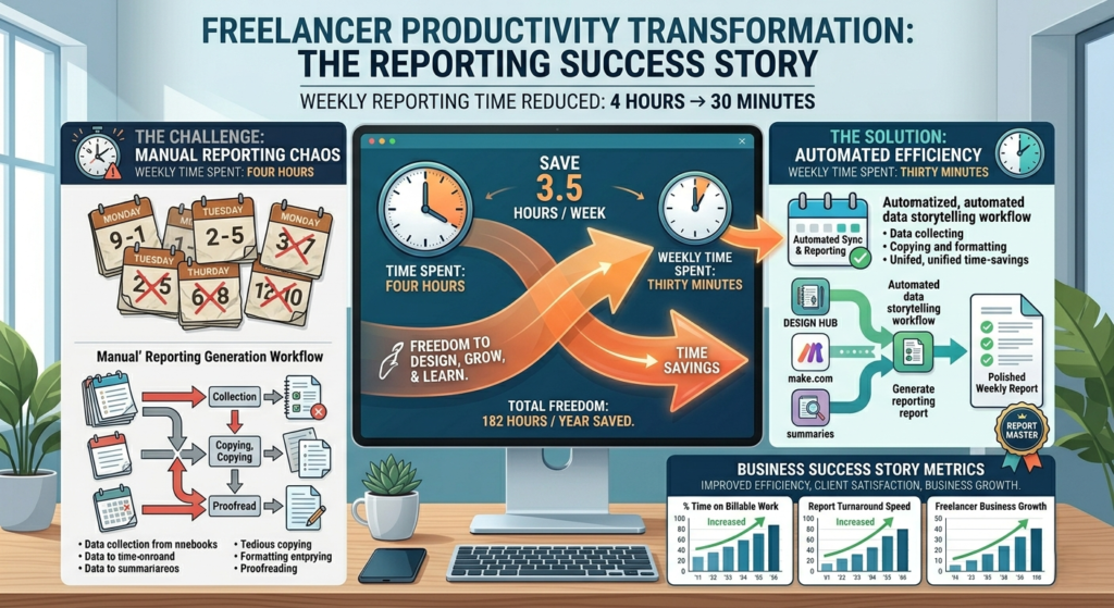 Freelancer reducing reporting workload using Notion AI