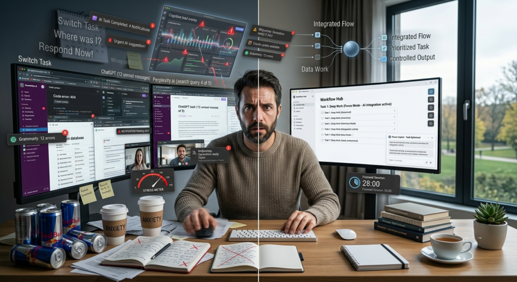 how context switching increases tool overload and productivity fatigue
