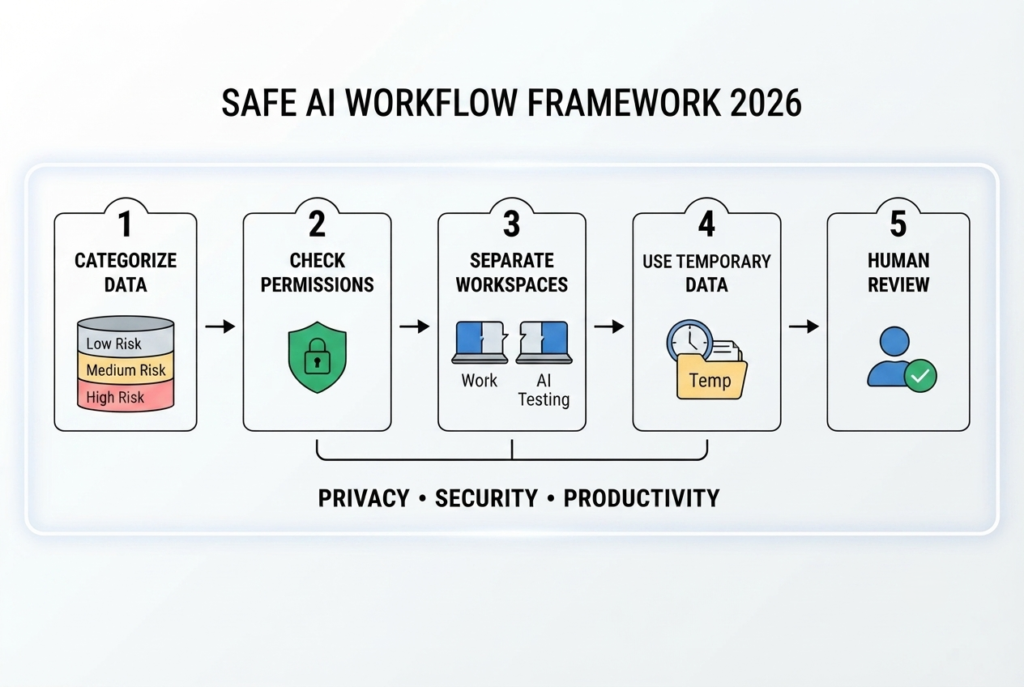 Safe AI workflow framework with 5 essential privacy steps
